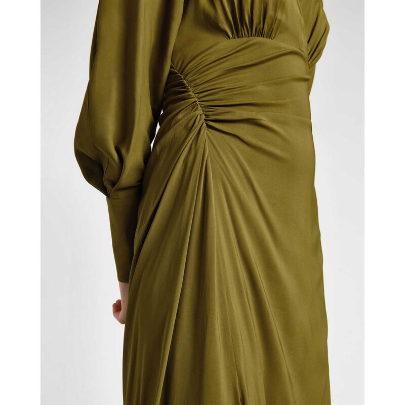Cue Olive Long Sleeve Ruched Midi Dress image number 2